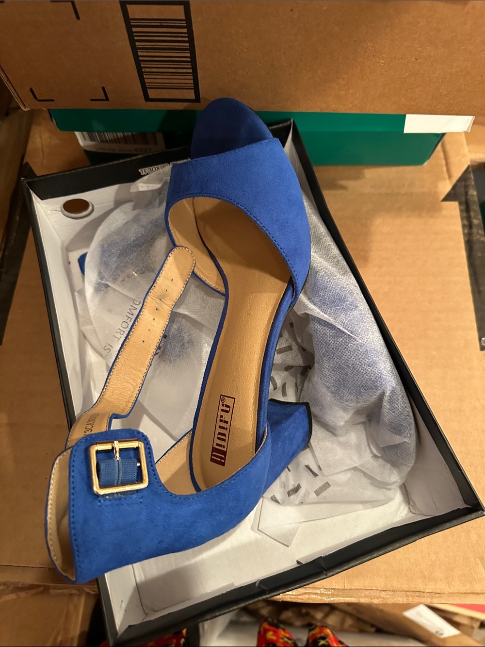 LA Girl Royal Blue Open-Toe Block Heel with Buckle 10